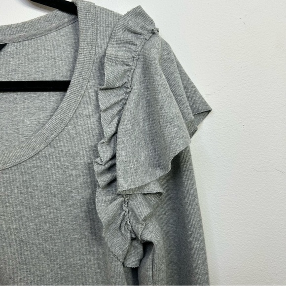Veronica Beard Ruffled Avedon Ribbed jersey knit Long Sleeve Gray Blouse Sz M - Picture 7 of 11